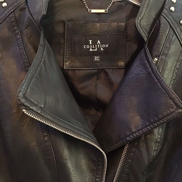 L A Coalition Jacket Black Faux Leather Studded Size XS - Picture 2 of 10